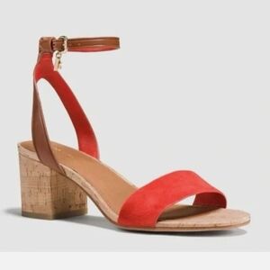 COACH, Red and Brown Block Heel Sandals